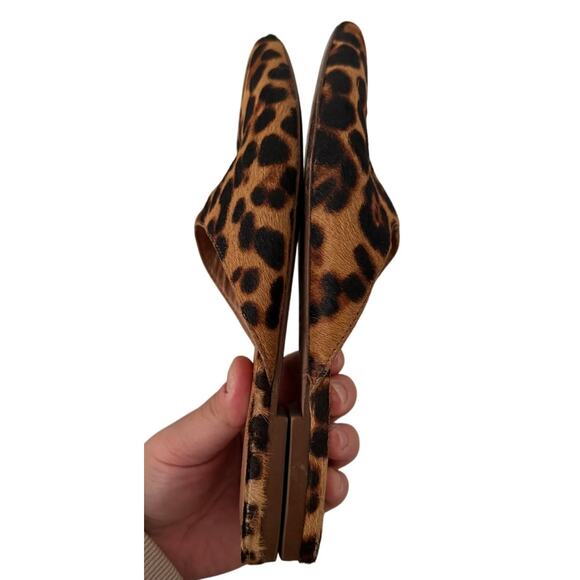 Women's Madewell Leather Animal Print Brown Leopard Pointed Toe Slip On Flats-5 - Picture 5 of 6